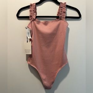 NWT Sunday Best ruffle pink bodysuit, size XS
